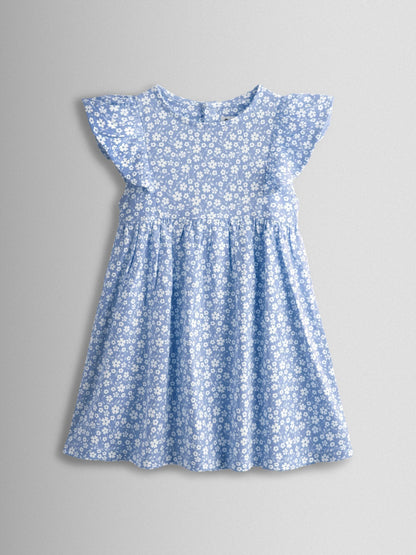 JoJo Maman Bébé Blue Ditsy Floral Ditsy Floral Ruffle Sleeve Dress image 1