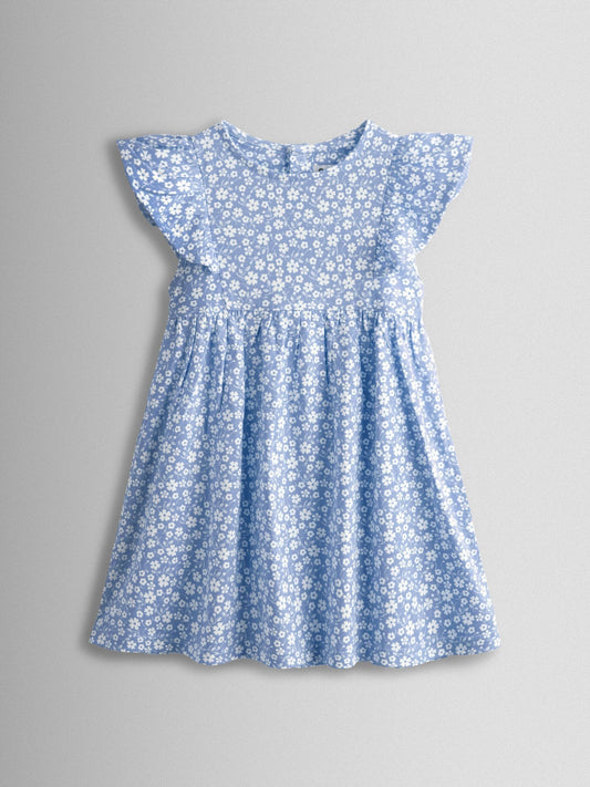 JoJo Maman Bébé Blue Ditsy Floral Ditsy Floral Ruffle Sleeve Dress image 1