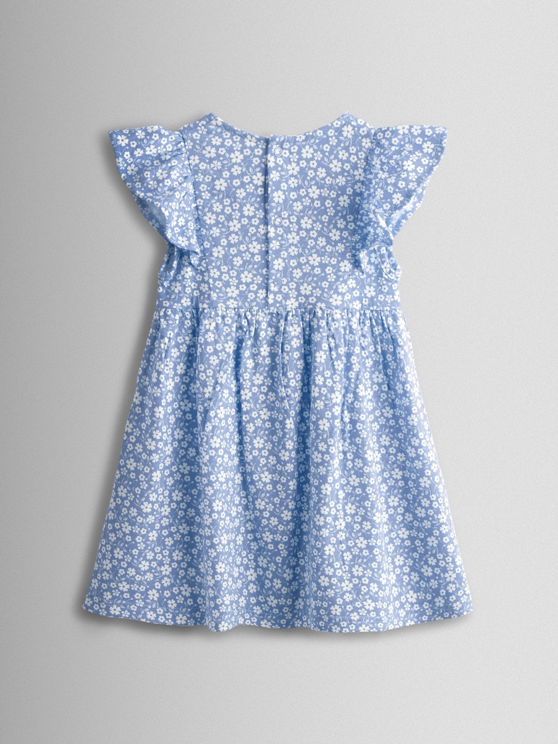 JoJo Maman Bébé Blue Ditsy Floral Ditsy Floral Ruffle Sleeve Dress image 2