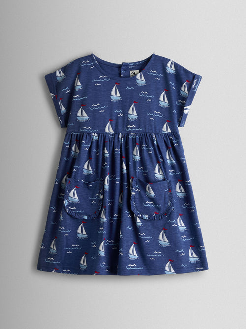JoJo Maman Bébé Blue Nautical Jersey Dress image 1