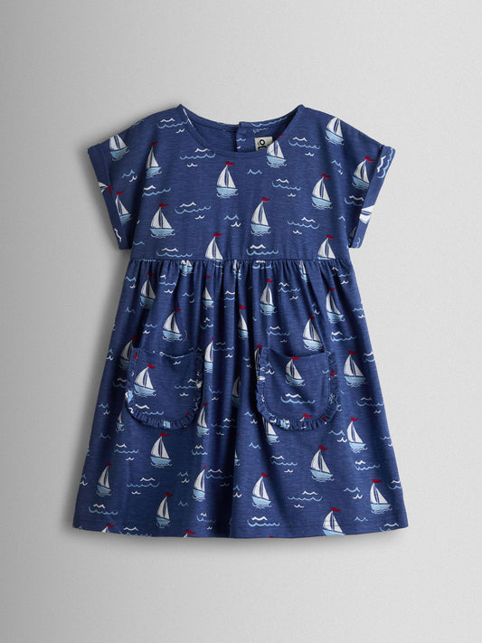 JoJo Maman Bébé Blue Nautical Jersey Dress image 1