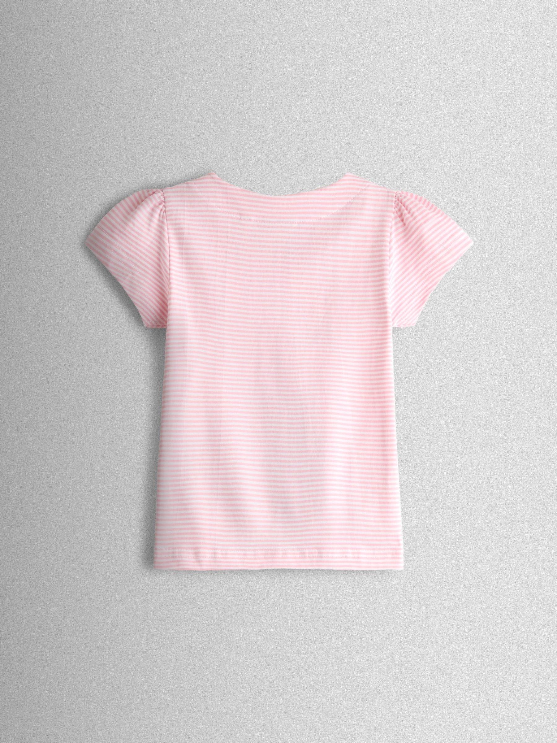 JoJo Maman Bébé Pink Strawberry Picnic Basket Appliqué Button Shoulder T-shirt image 2