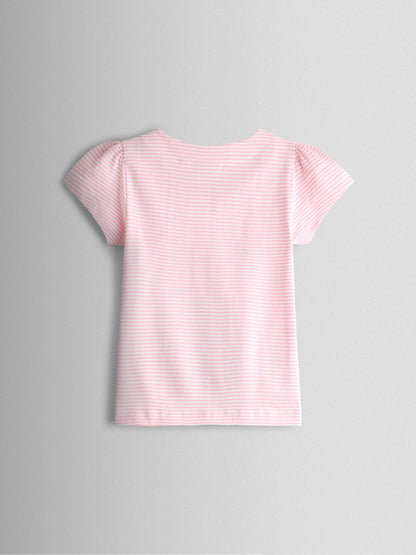 JoJo Maman Bébé Pink Strawberry Picnic Basket Appliqué Button Shoulder T-shirt image 2
