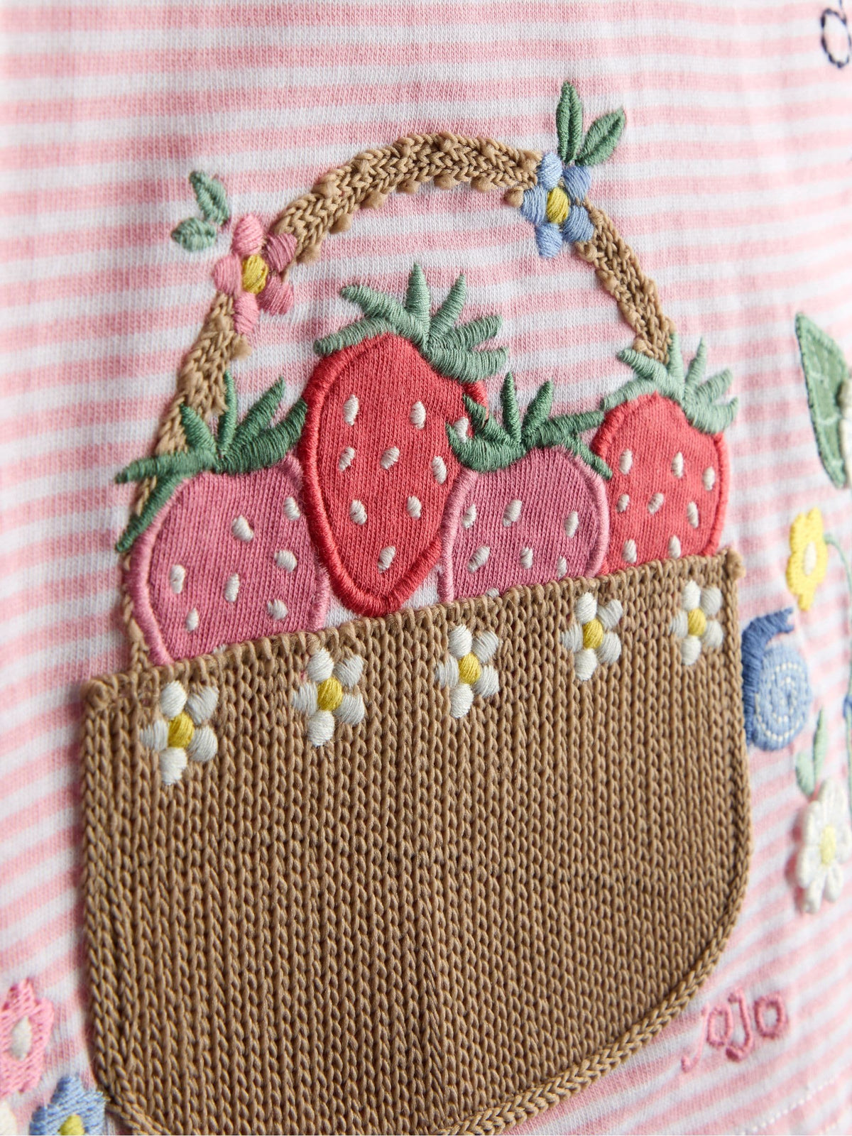 Dsiney Kidz - JoJo Maman Bébé Pink Strawberry Picnic Basket Appliqué Button Shoulder T-shirt image 3