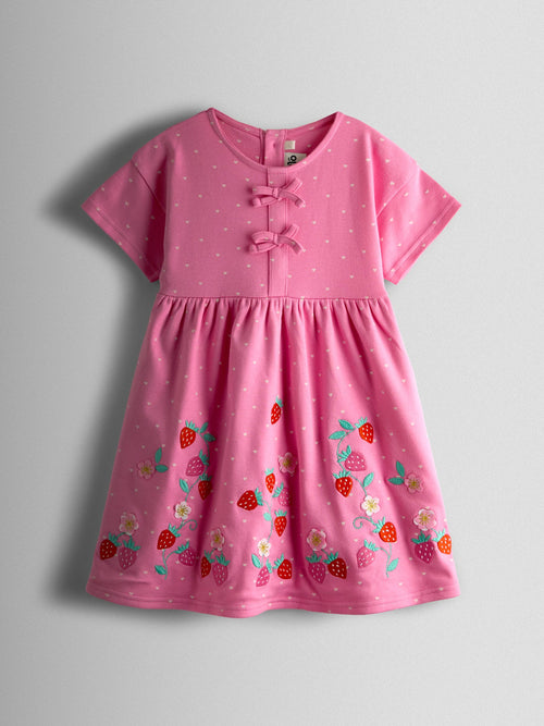 JoJo Maman Bébé Pink Strawberry Appliqué Bow Dress image 1