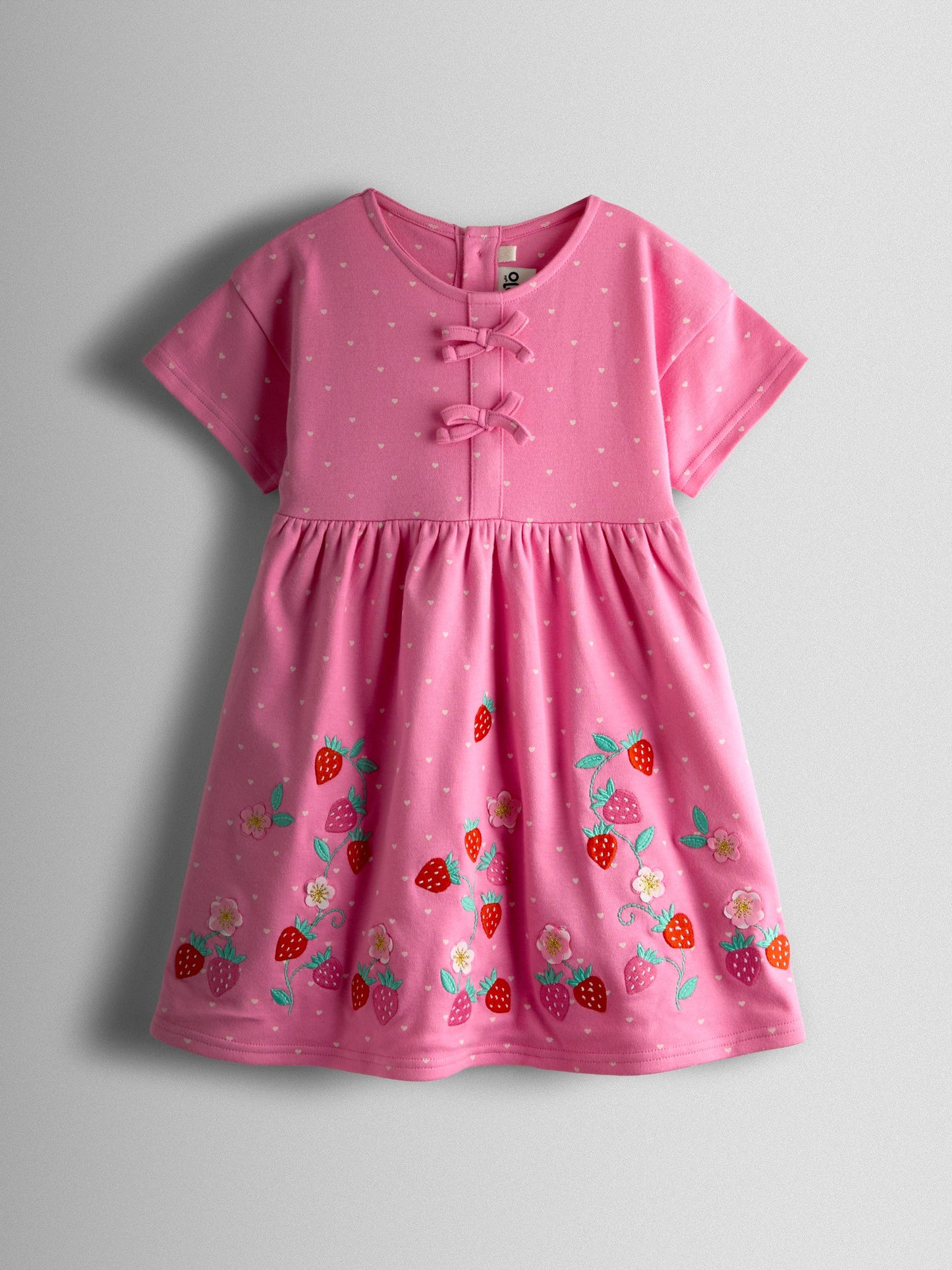 JoJo Maman Bébé Pink Strawberry Appliqué Bow Dress image 1