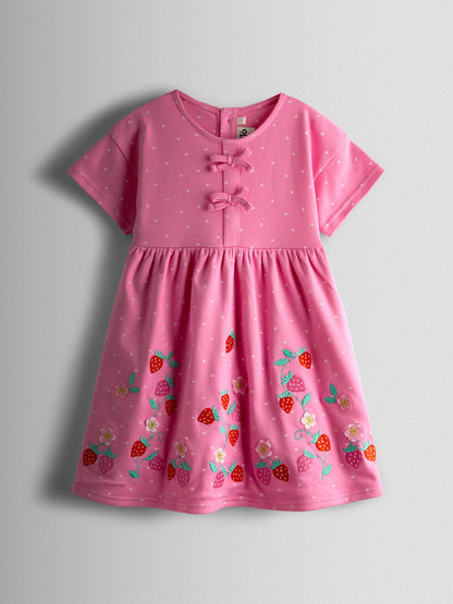 JoJo Maman Bébé Pink Strawberry Appliqué Bow Dress image 1