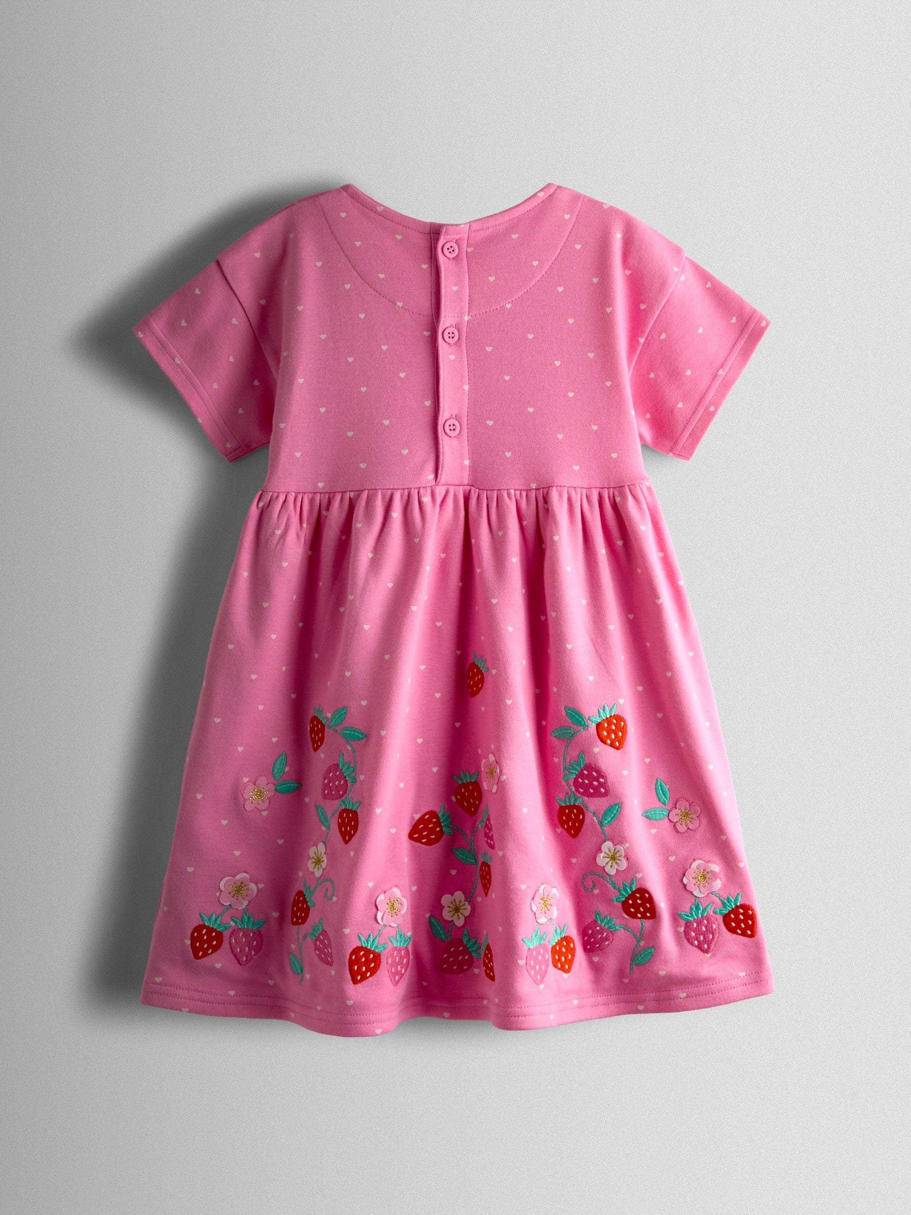 JoJo Maman Bébé Pink Strawberry Appliqué Bow Dress image 2