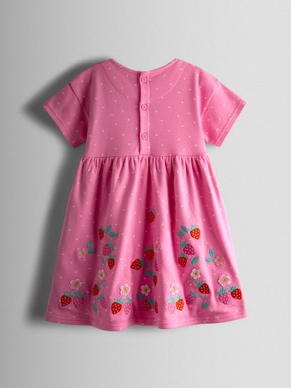 JoJo Maman Bébé Pink Strawberry Appliqué Bow Dress image 2