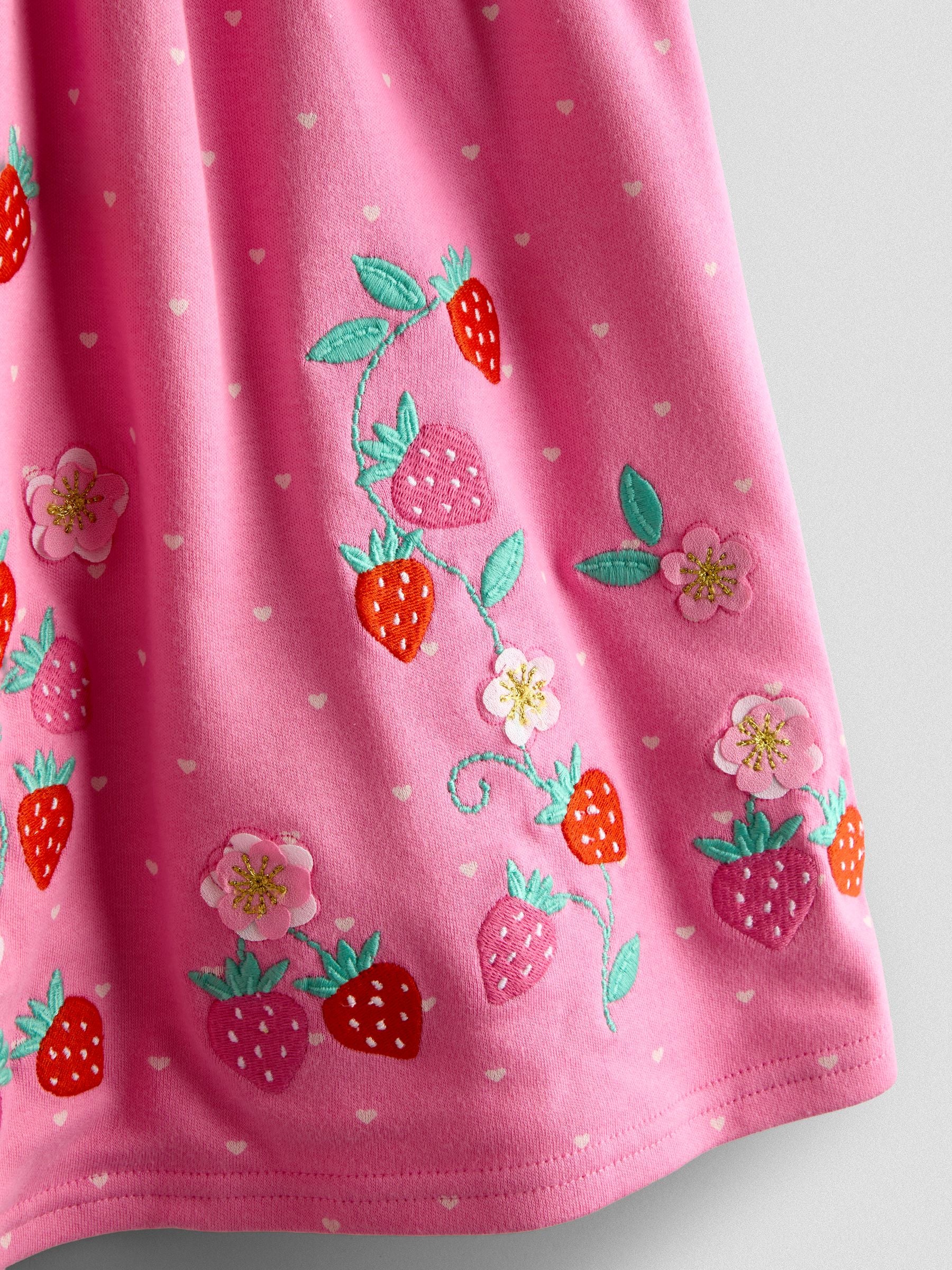 JoJo Maman Bébé Pink Strawberry Appliqué Bow Dress image 3