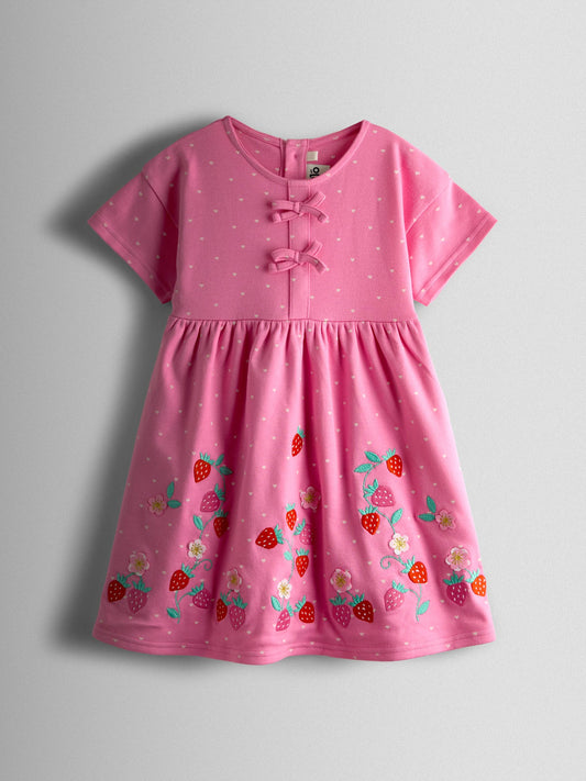 Dsiney Kidz - JoJo Maman Bébé Pink Strawberry Appliqué Bow Dress image 1