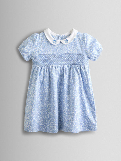JoJo Maman Bébé Blue Ditsy Floral Collared Smocked Baby Dress image 2