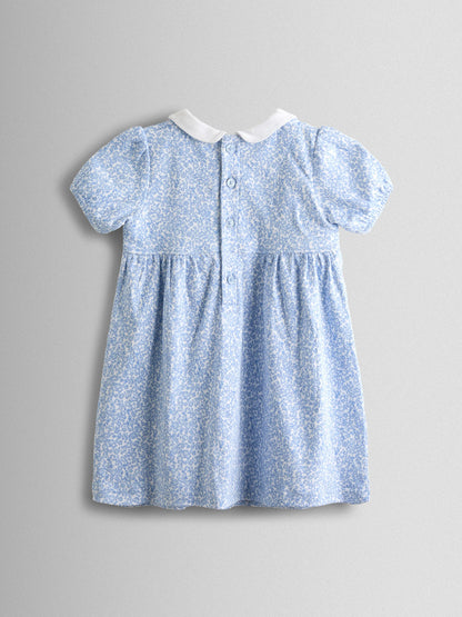 JoJo Maman Bébé Blue Ditsy Floral Collared Smocked Baby Dress image 3