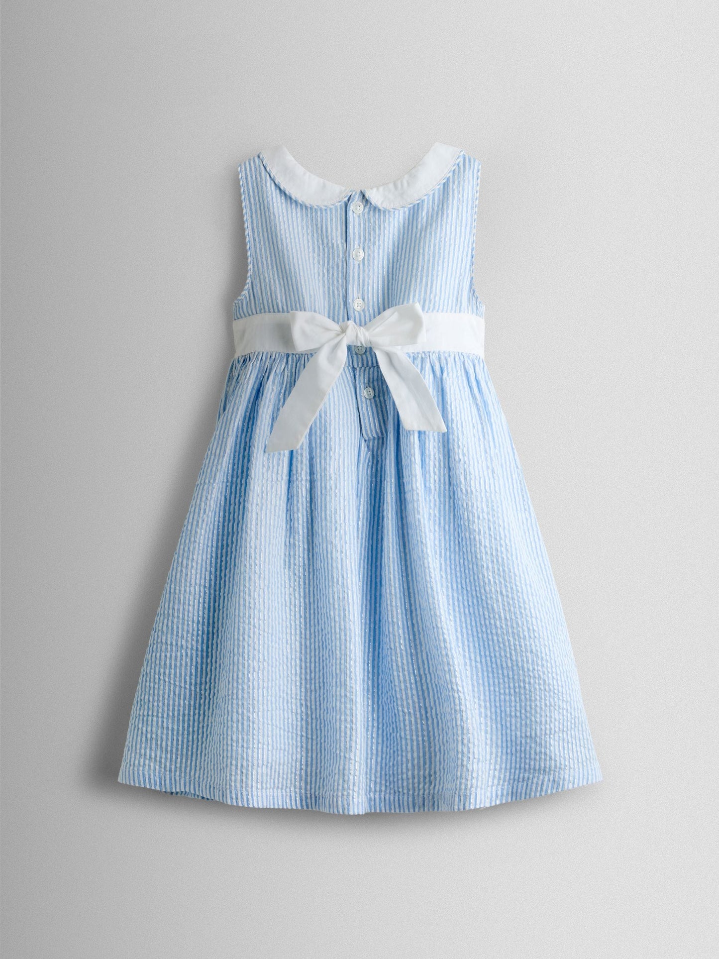 JoJo Maman Bébé Blue Sparkle Smocked Sleeveless Nautical Dress image 3