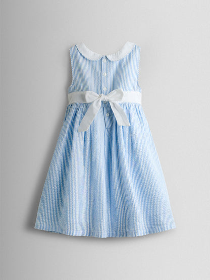 JoJo Maman Bébé Blue Sparkle Smocked Sleeveless Nautical Dress image 3