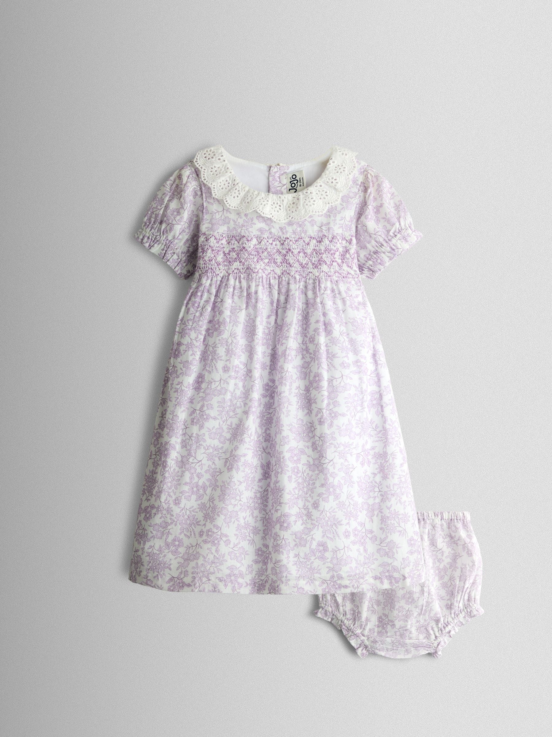 JoJo Maman Bébé Lilac Purple Garden Floral Smocked Woven Dress image 1