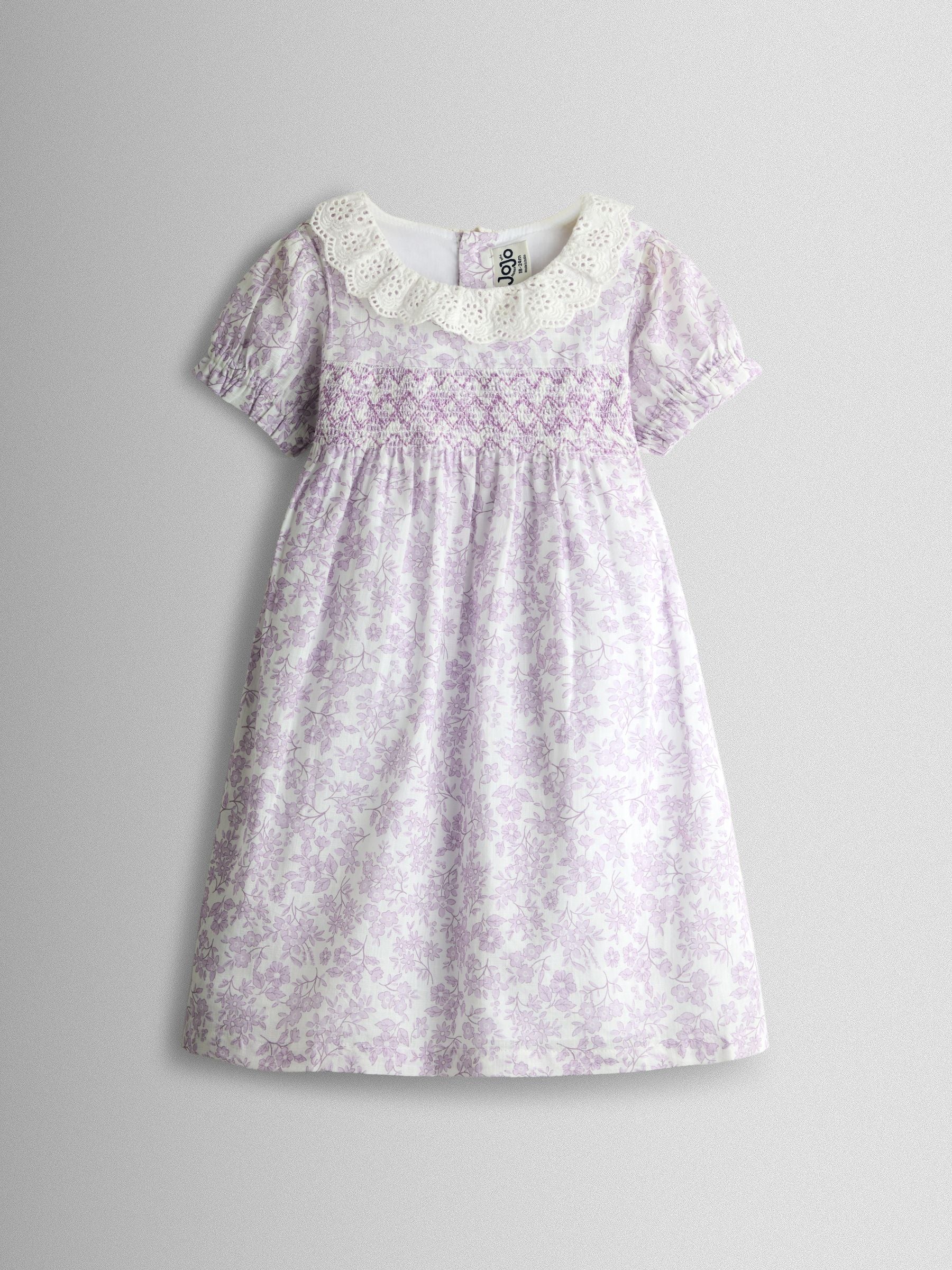 JoJo Maman Bébé Lilac Purple Garden Floral Smocked Woven Dress image 2