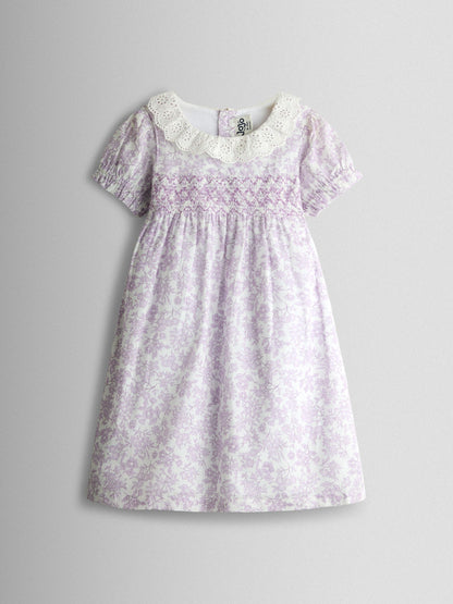 JoJo Maman Bébé Lilac Purple Garden Floral Smocked Woven Dress image 2