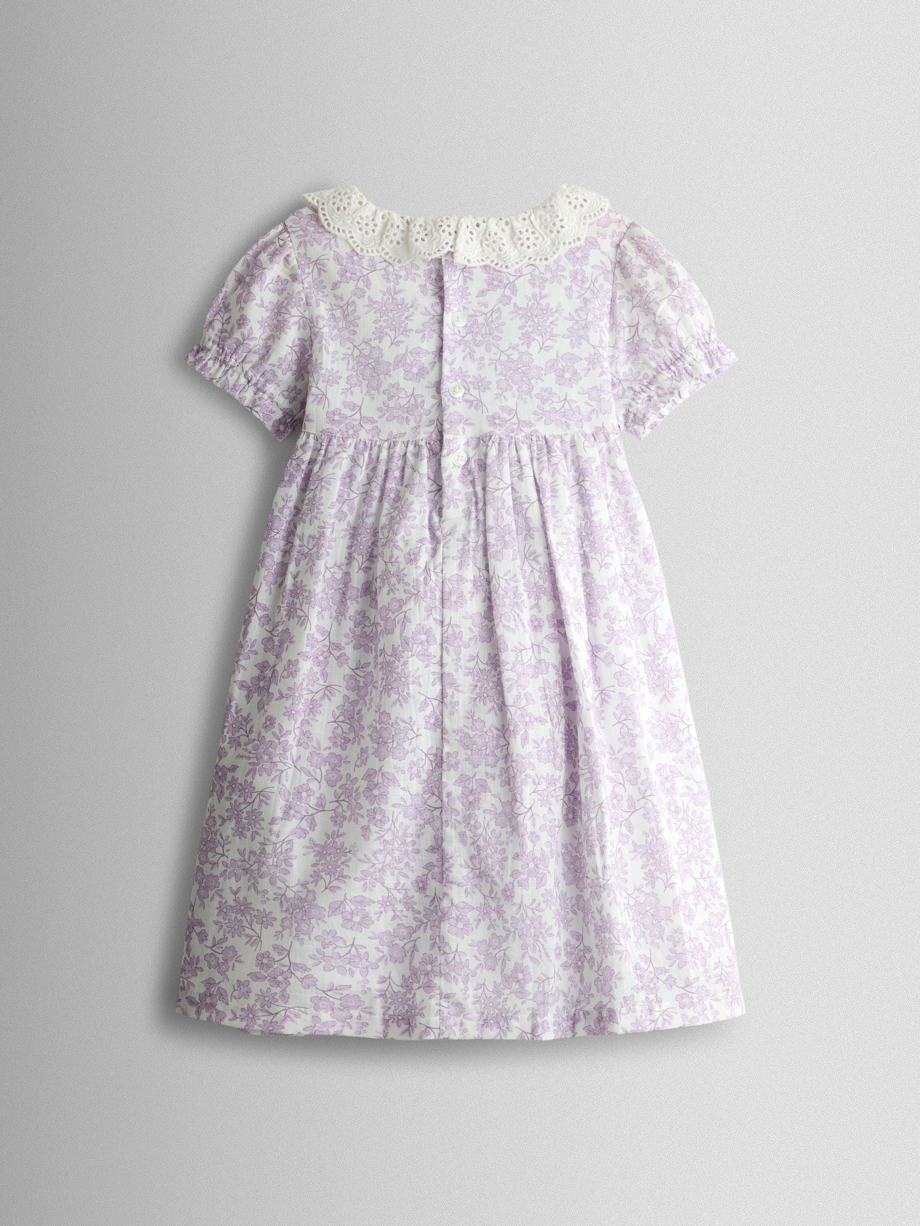 JoJo Maman Bébé Lilac Purple Garden Floral Smocked Woven Dress image 3