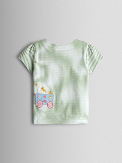 JoJo Maman Bébé Green Bunny Tractor Appliqué Button Shoulder T-Shirt image 2