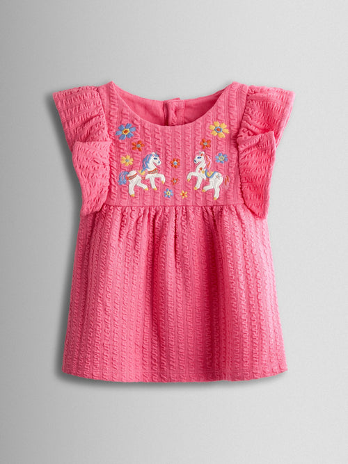 JoJo Maman Bébé Pink Unicorn Embroidered Peplum T-Shirt image 1