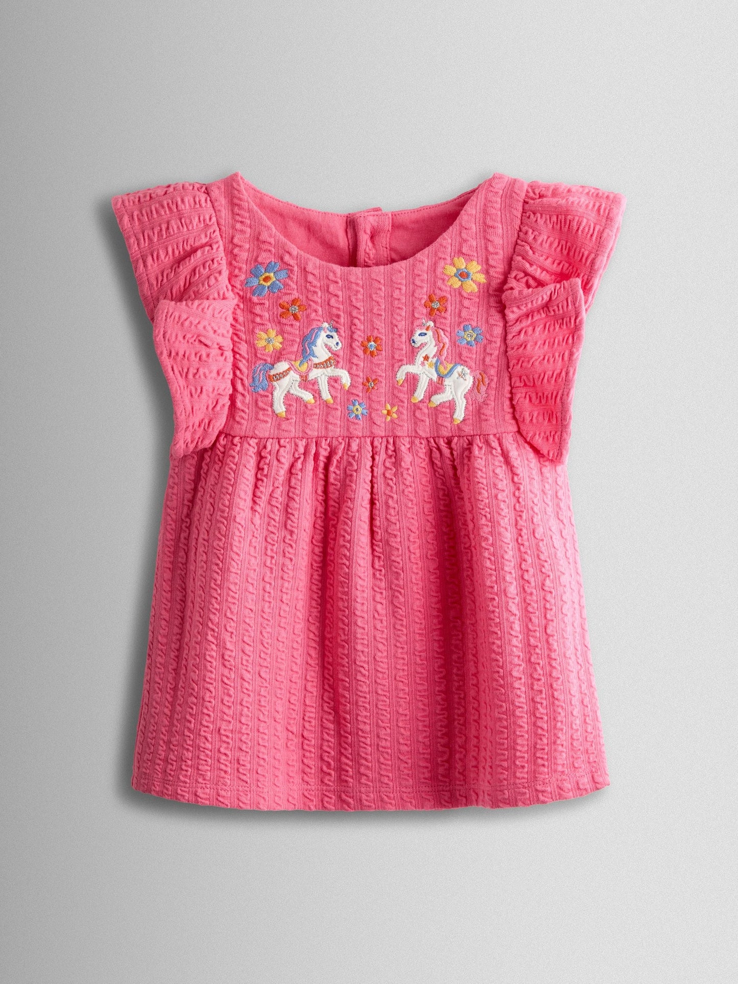 JoJo Maman Bébé Pink Unicorn Embroidered Peplum T-Shirt image 1