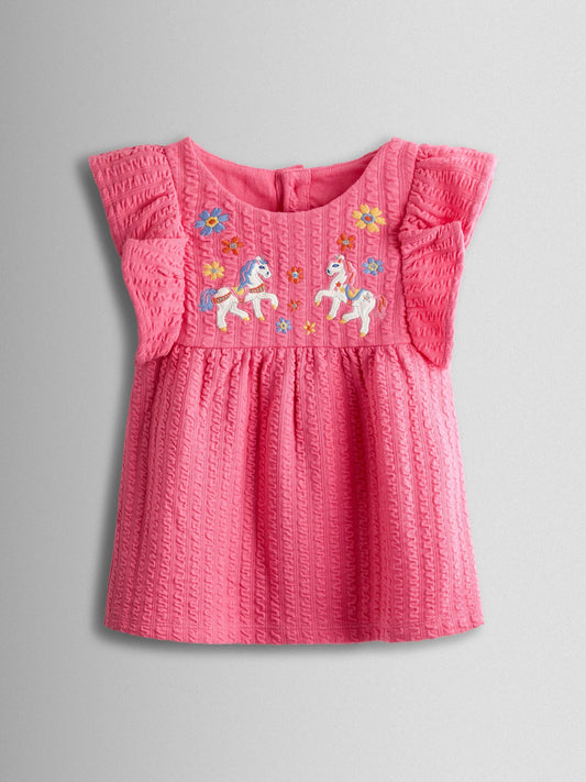 JoJo Maman Bébé Pink Unicorn Embroidered Peplum T-Shirt image 1