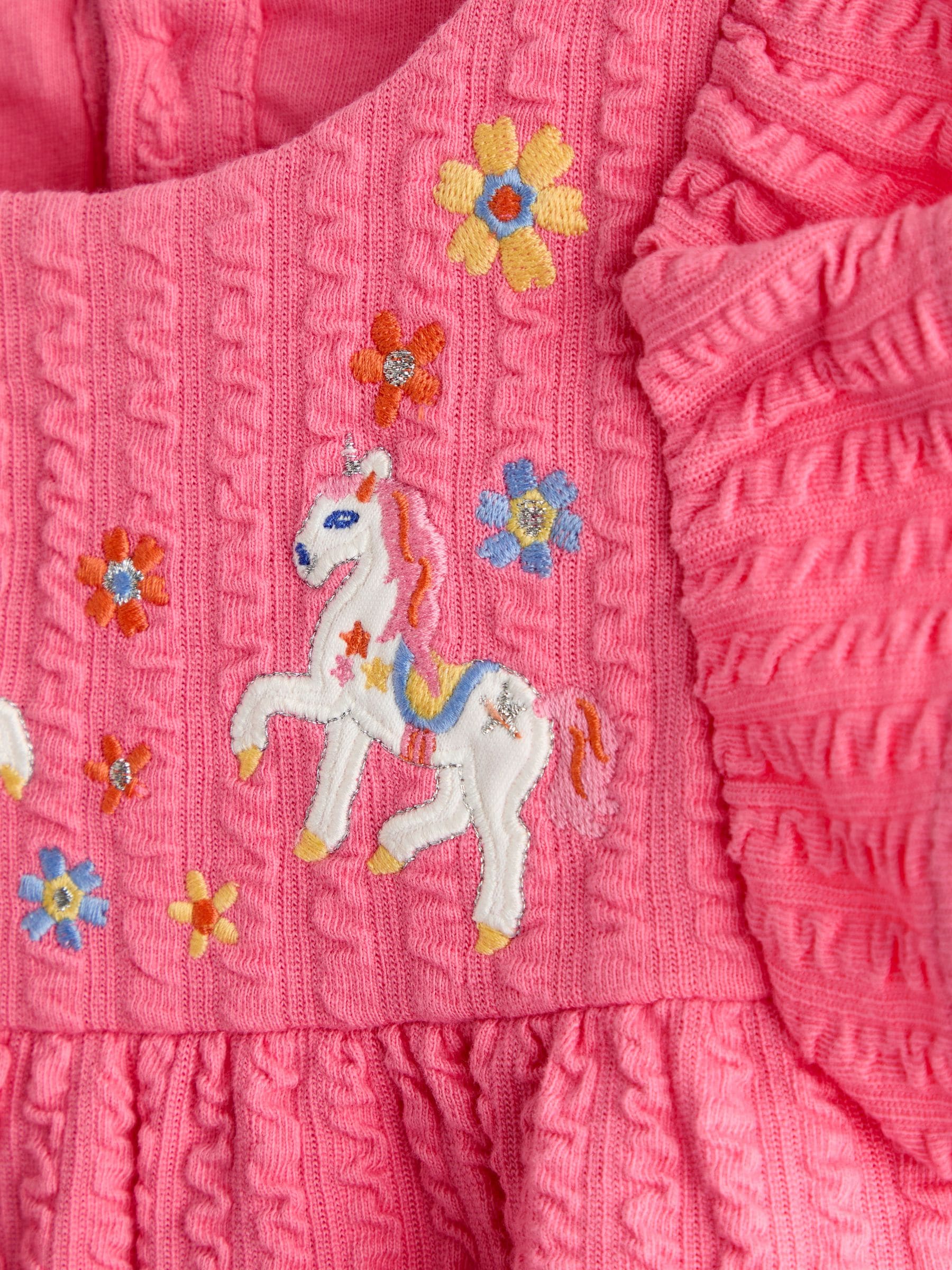 JoJo Maman Bébé Pink Unicorn Embroidered Peplum T-Shirt image 3