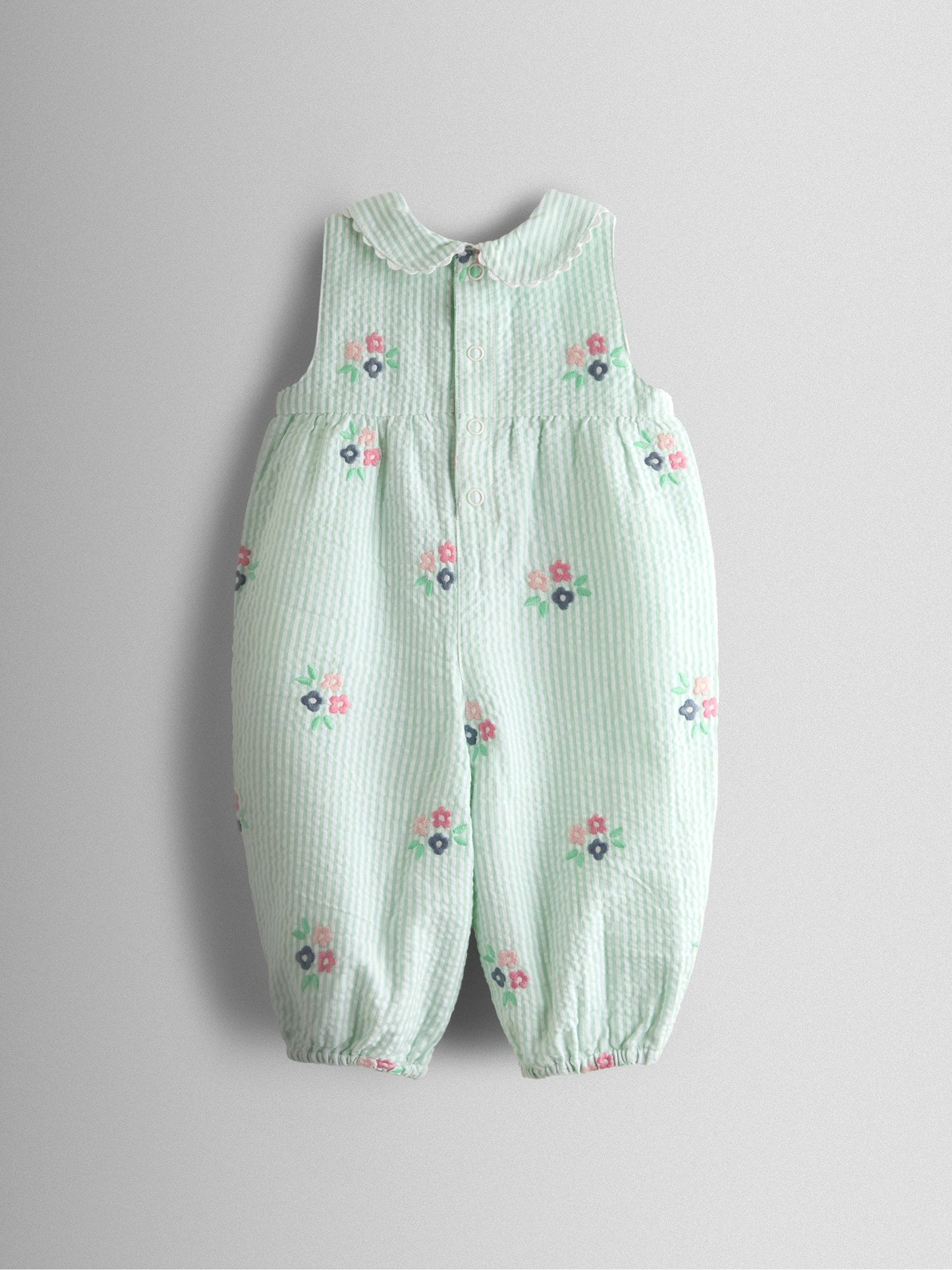 JoJo Maman Bébé Green Stripe Floral Embroidered Collar Dungaree image 2