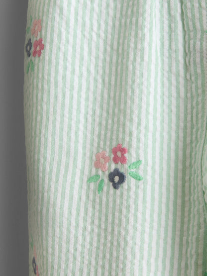 JoJo Maman Bébé Green Stripe Floral Embroidered Collar Dungaree image 4