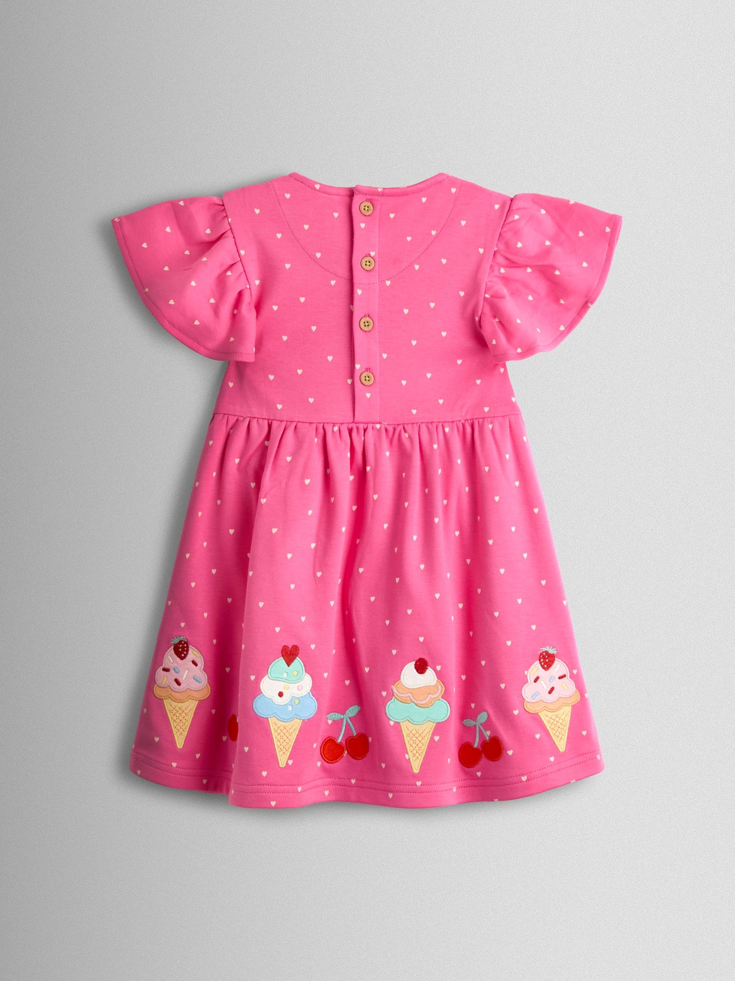 JoJo Maman Bébé Fuchsia Pink Ice Cream Appliqué Flutter Sleeve Dress image 2
