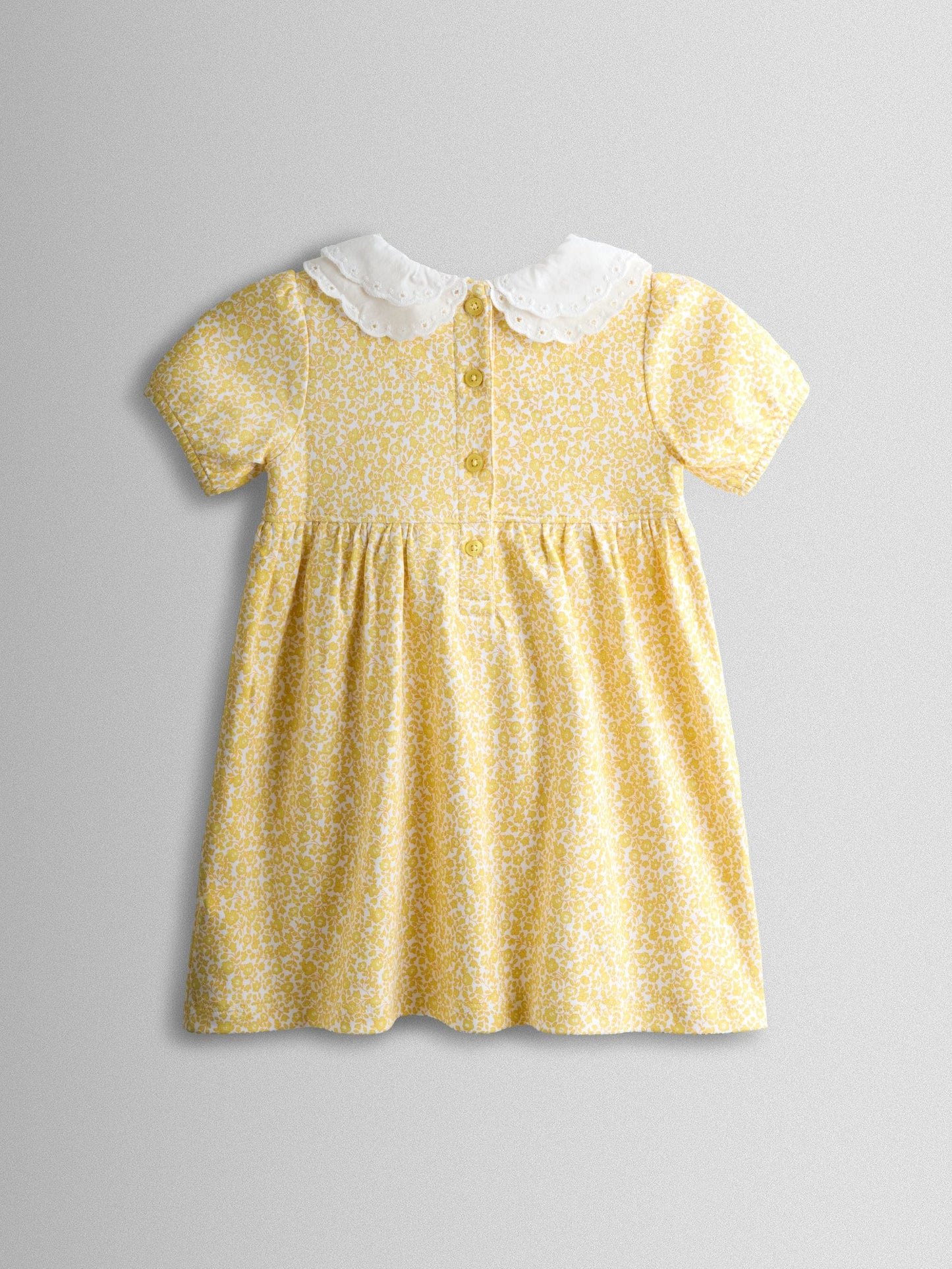 JoJo Maman Bébé Yellow Ditsy Scallop Collar Smocked Dress image 3