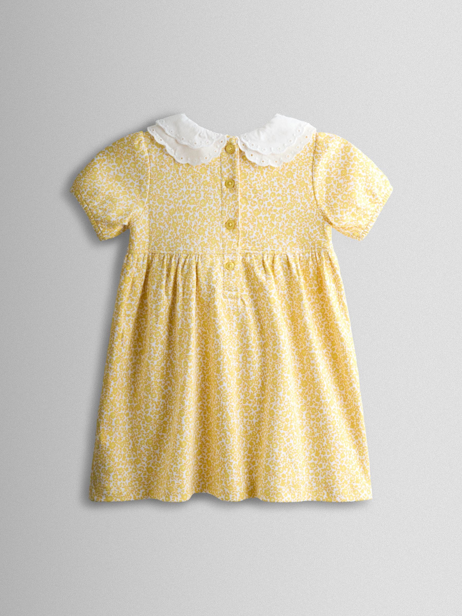 JoJo Maman Bébé Yellow Ditsy Scallop Collar Smocked Dress image 3