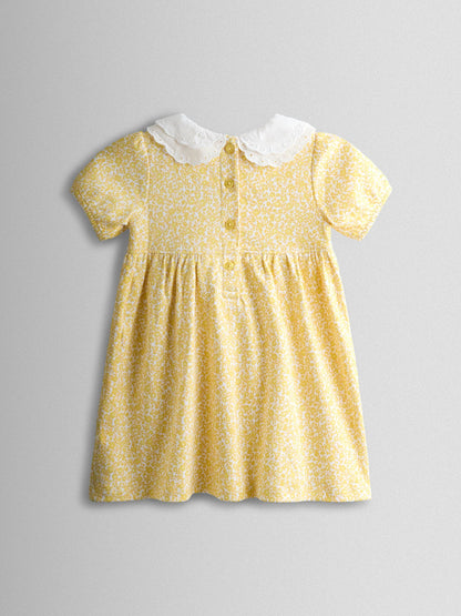 JoJo Maman Bébé Yellow Ditsy Scallop Collar Smocked Dress image 3