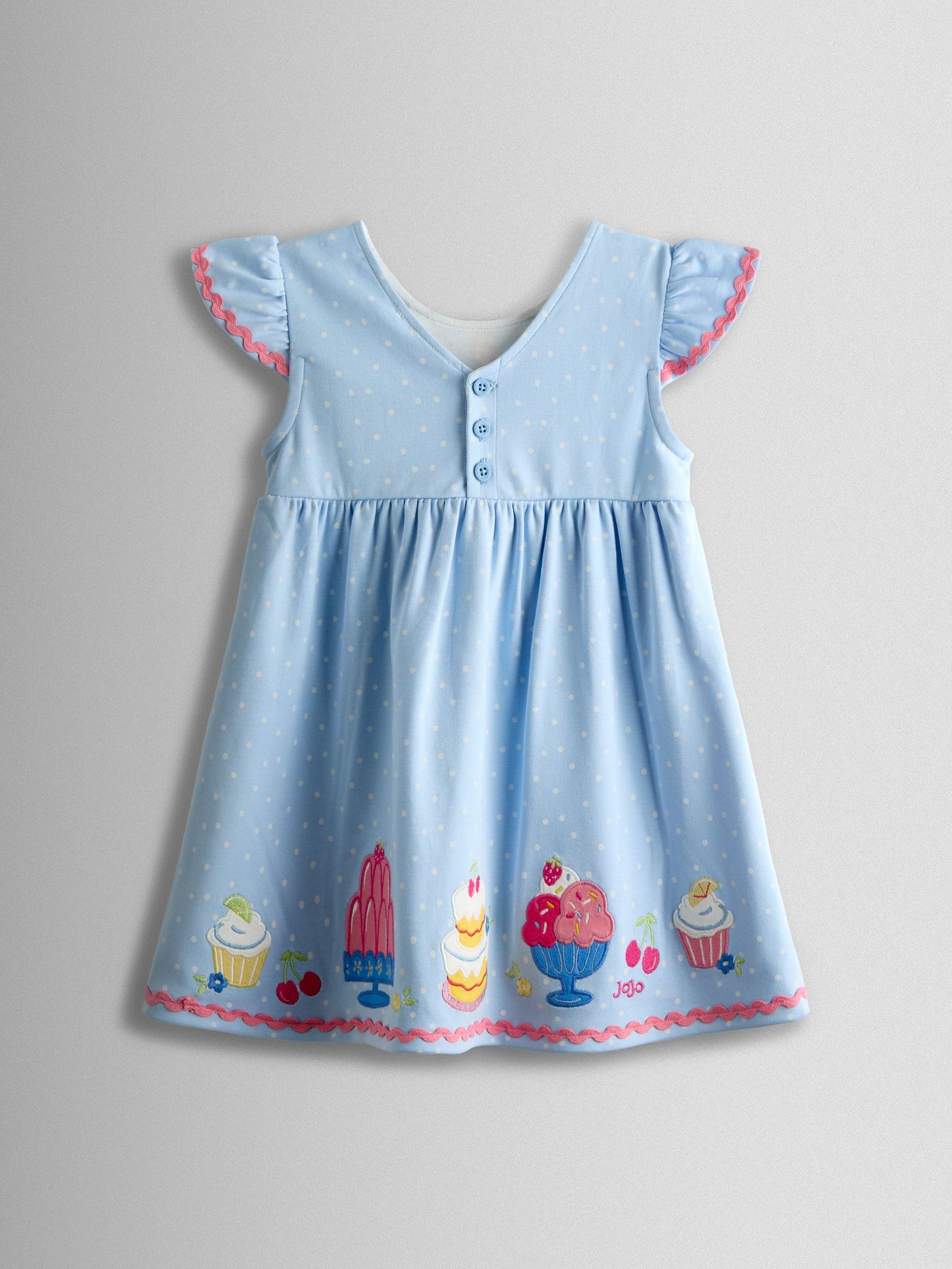 JoJo Maman Bébé Light Blue Cake Appliqué Flutter Sleeve Dress image 2