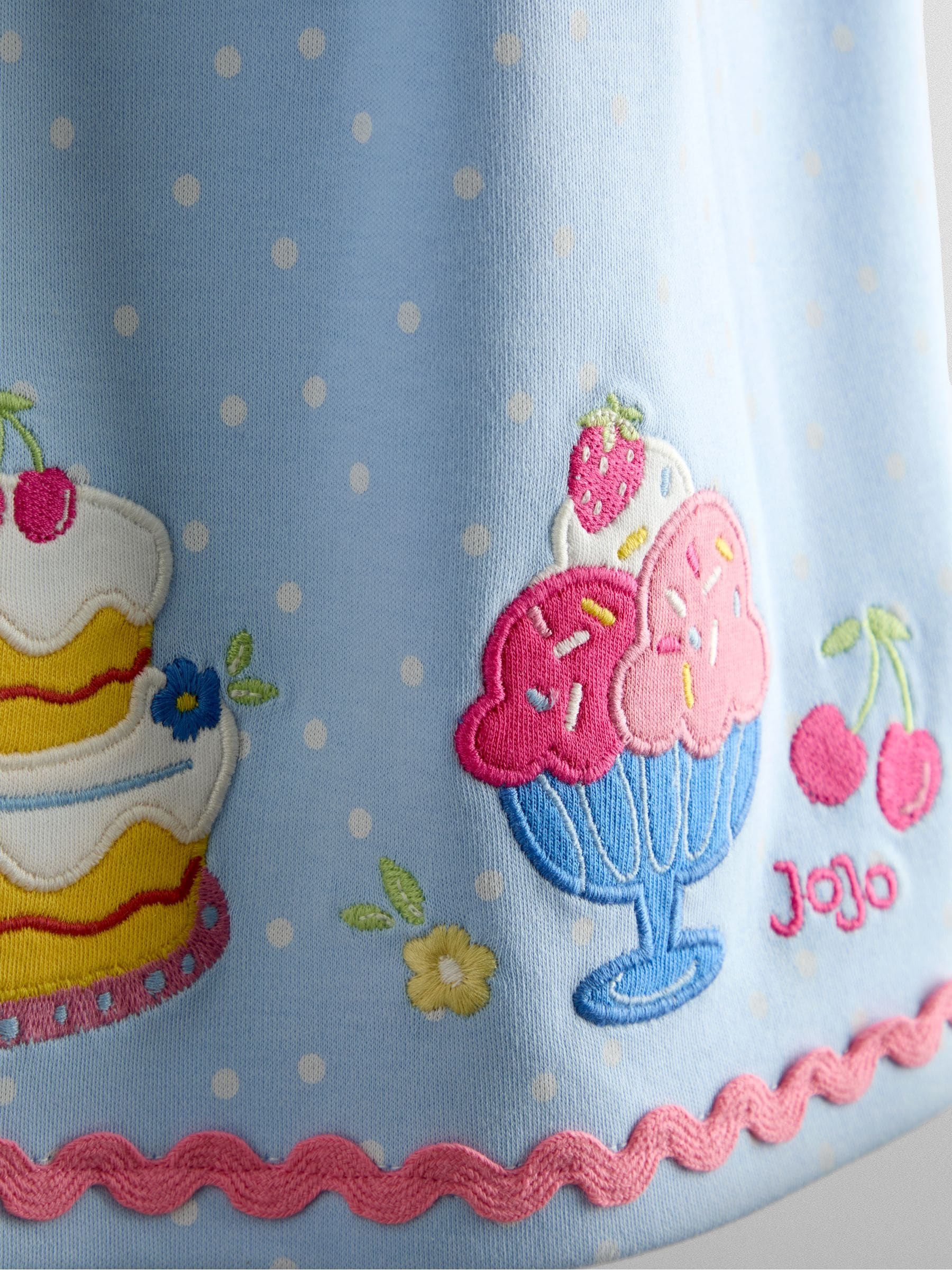 JoJo Maman Bébé Light Blue Cake Appliqué Flutter Sleeve Dress image 3