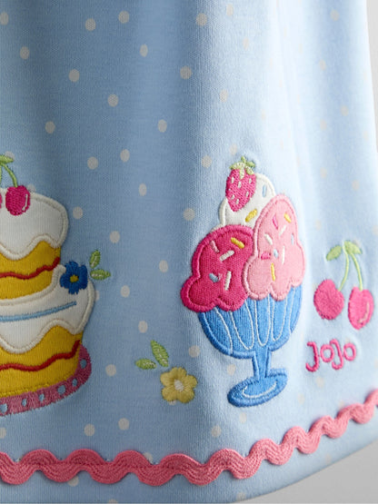 JoJo Maman Bébé Light Blue Cake Appliqué Flutter Sleeve Dress image 3