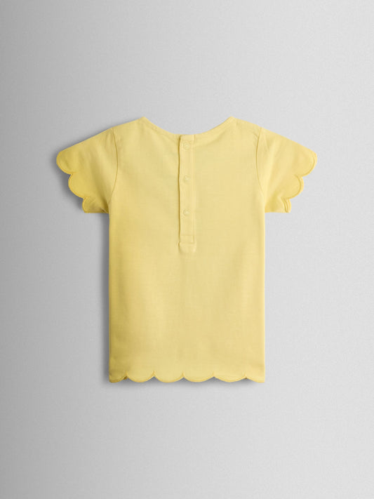 JoJo Maman Bébé Yellow Mouse Garden Appliqué Scalloped T-shirt image 2