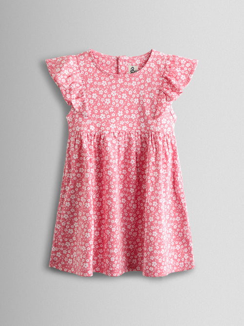 Dsiney Kidz - JoJo Maman Bébé Coral Pink Ditsy Floral Ruffle Sleeve Dress image 1