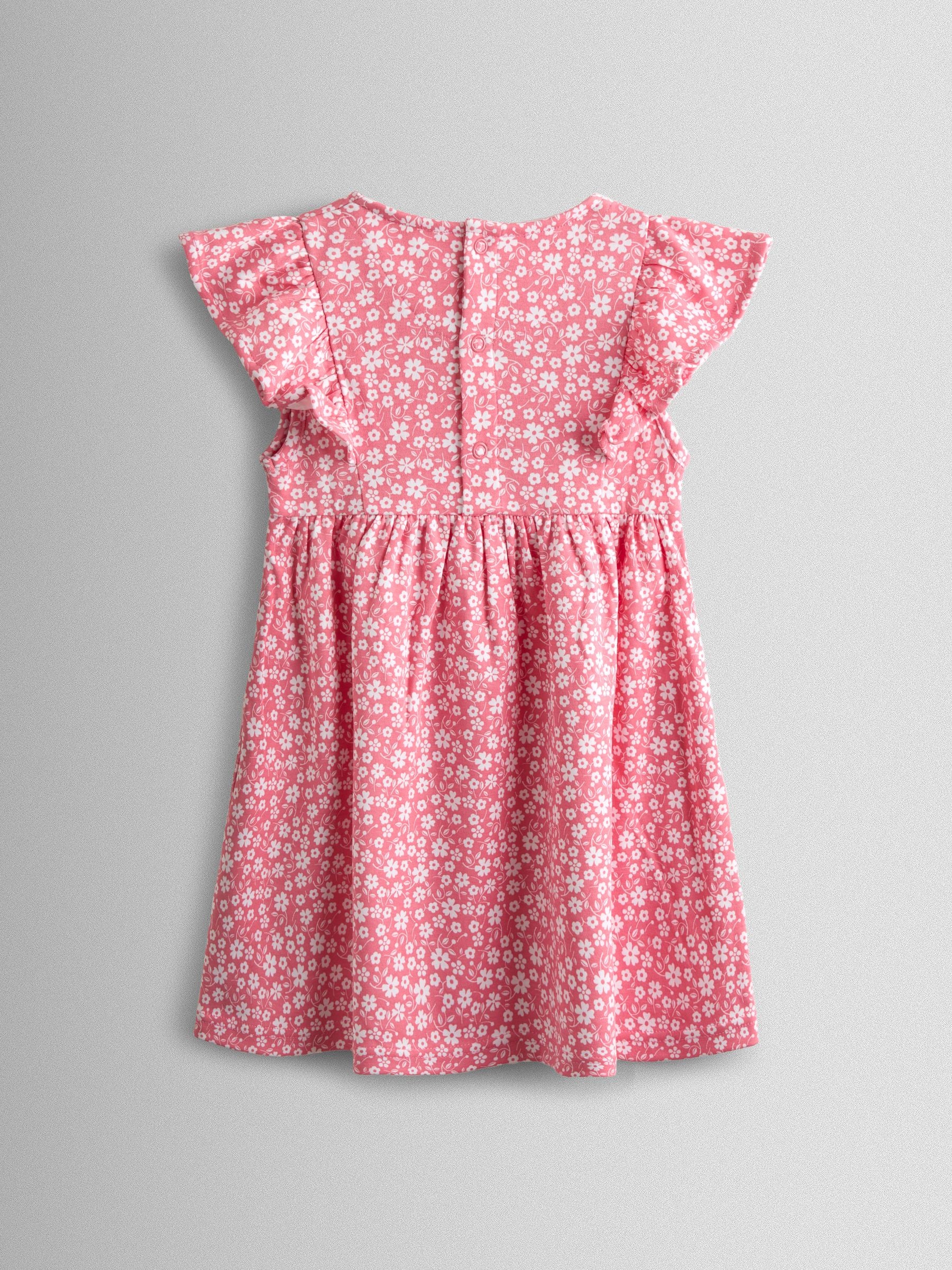 JoJo Maman Bébé Coral Pink Ditsy Floral Ruffle Sleeve Dress image 2