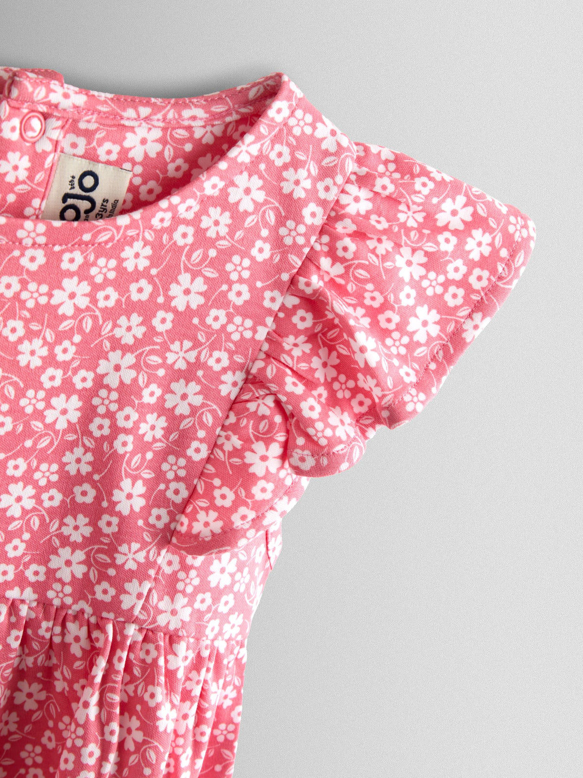 Dsiney Kidz - JoJo Maman Bébé Coral Pink Ditsy Floral Ruffle Sleeve Dress image 3