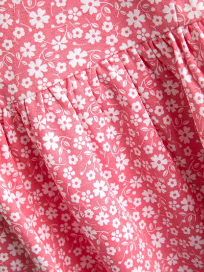 JoJo Maman Bébé Coral Pink Ditsy Floral Ruffle Sleeve Dress image 4