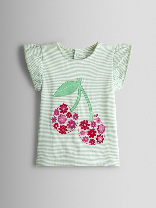 JoJo Maman Bébé Green Applique Frill Shoulder T-Shirt image 1