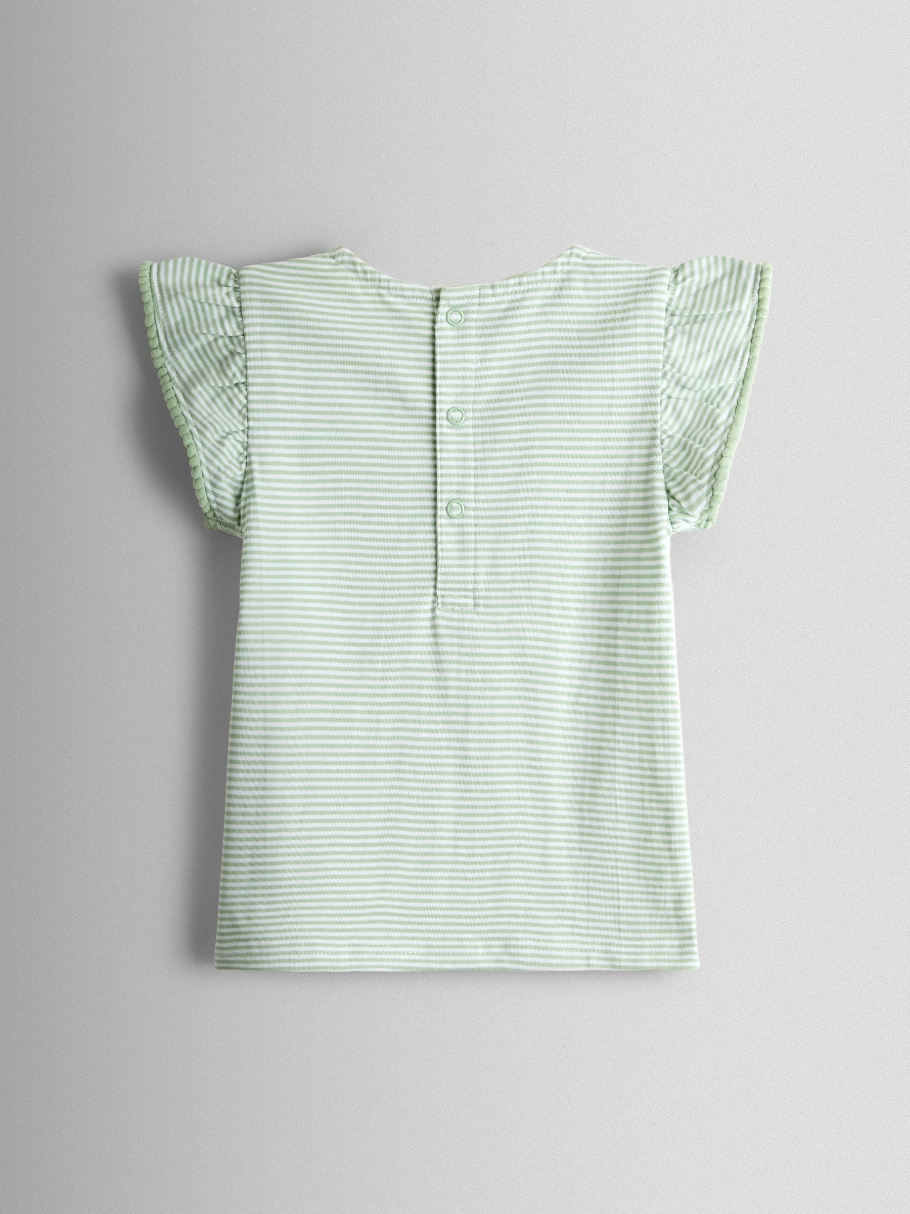 Dsiney Kidz - JoJo Maman Bébé Green Appliqué Frill Shoulder T-Shirt image 2