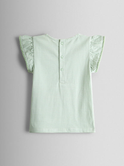 Dsiney Kidz - JoJo Maman Bébé Green Appliqué Frill Shoulder T-Shirt image 2