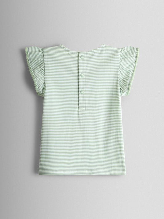 Dsiney Kidz - JoJo Maman Bébé Green Appliqué Frill Shoulder T-Shirt image 2