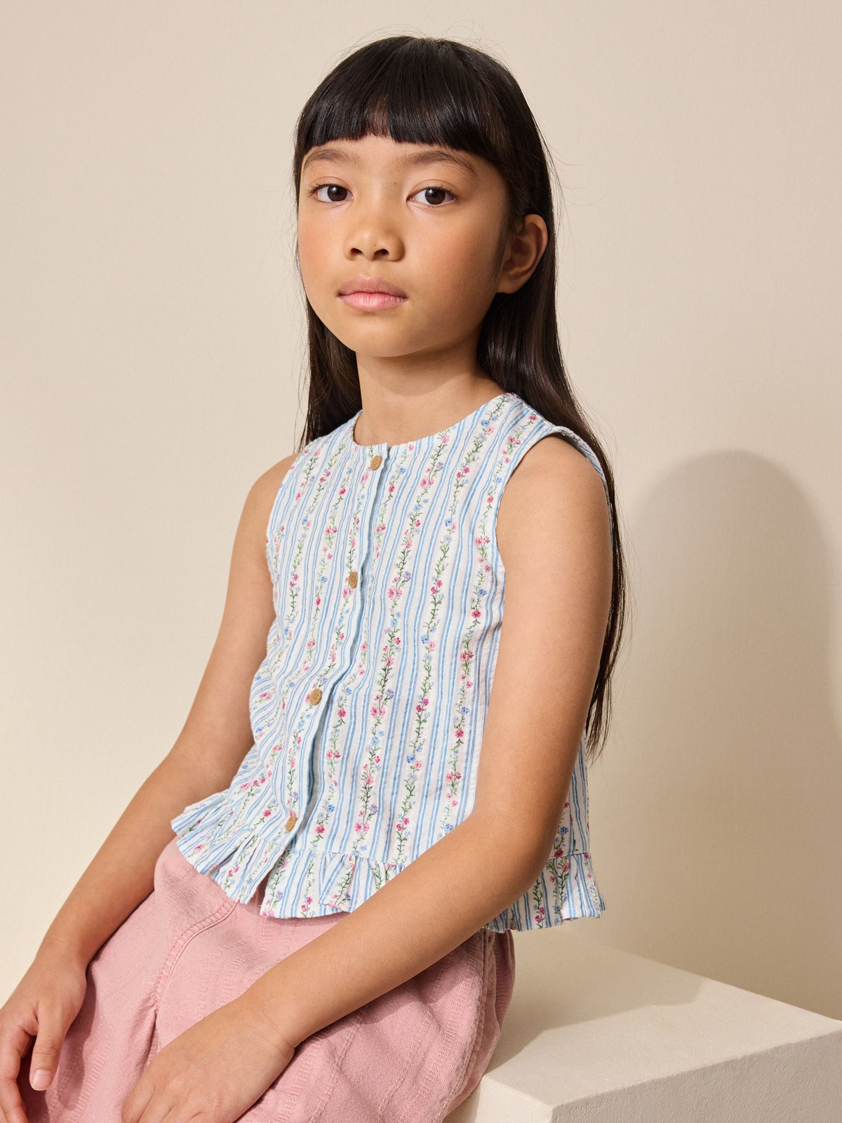 Dsiney Kidz - Blue Ditsy Stripe Sleeveless Waistcoat (3-16yrs) image 1