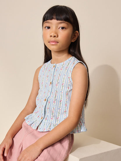 Dsiney Kidz - Blue Ditsy Stripe Sleeveless Waistcoat (3-16yrs) image 1