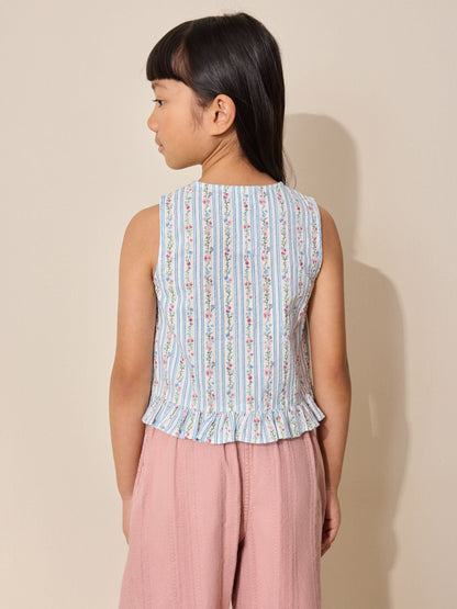 Dsiney Kidz - Blue Ditsy Stripe Sleeveless Waistcoat (3-16yrs) image 2
