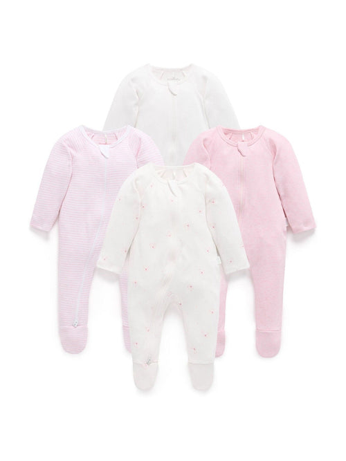 Purebaby Pale Pink Bear Zip Sleepsuits 4 Pack image 1